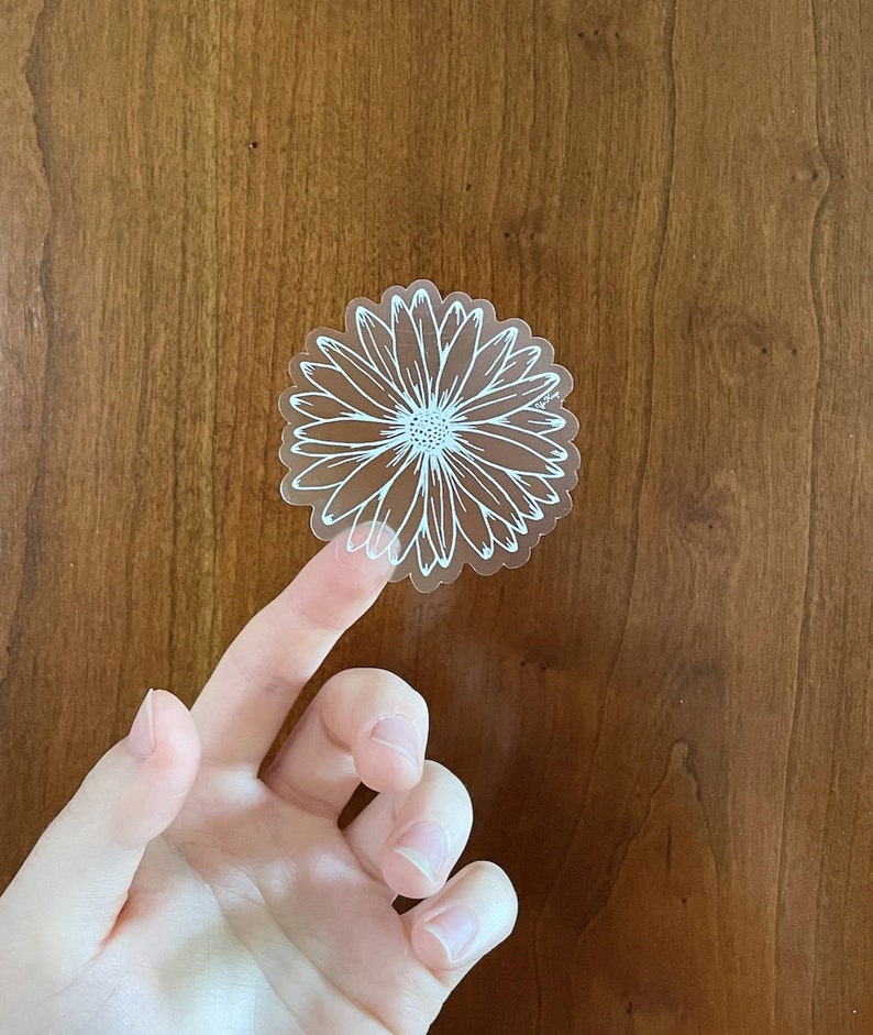 Daisy STICKER | Clear Matte, Daisy Car Sticker, Daisy Drawing, Flower Sticker, Daisy Line Drawing, Die Cut Sticker, Laptop Sticker white