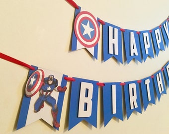 Captain America Birthday Banner/Captain America Party Decor/Captain America Cupcake Toppers