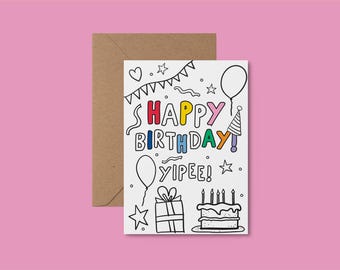 ¡Colorea para mí! - Tarjeta de cumpleaños infantil - ¡Feliz cumpleaños!