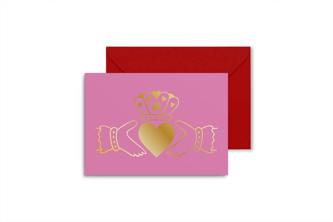 Claddagh Gold Foil on Pink Irish Card - Gaeilge, Birthday Card for Her ...