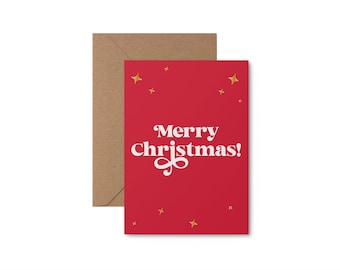 Merry Christmas - Luxury Christmas card with golf foiled stars, festive card, celebration, seasonal