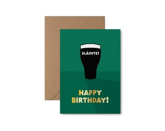¡Feliz cumpleaños, Guinness, Slainte! Tarjeta de cumpleaños ilustrada de Guinness