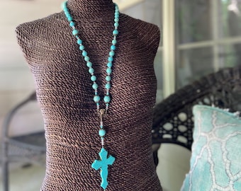 Artisan Turquoise Howlite long beaded necklace, western jewelry, boho, statement