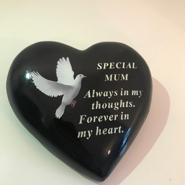 Memorial Stone For Mum Grave  - Special mum Black Memorial Heart with Dove Grave Decoration In loving Memory