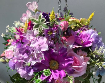 Beautiful lilacs and purples artificial hanging basket