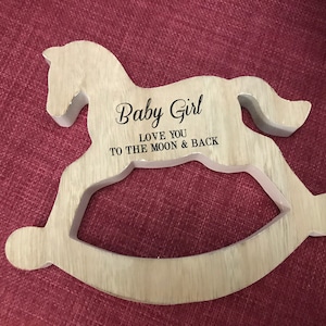 Wooden Rocking Horse - Baby Girl Love You to the Moon and Back Rocking Horse Decor