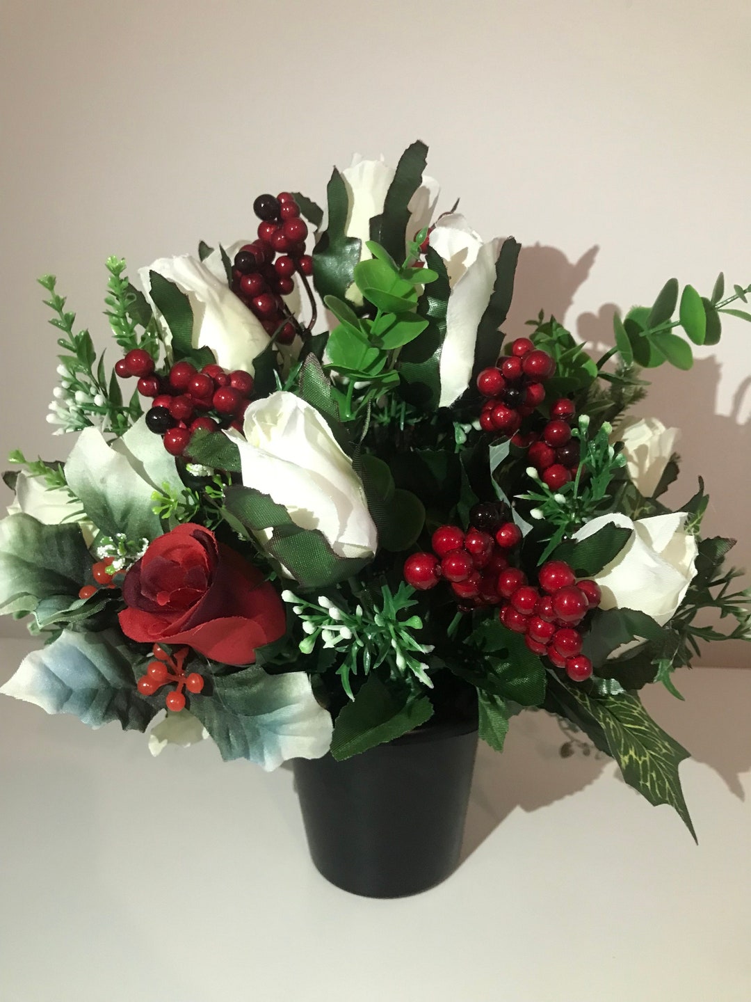 Handmade Artificial Christmas Flower Arrangement Memorial Etsy UK
