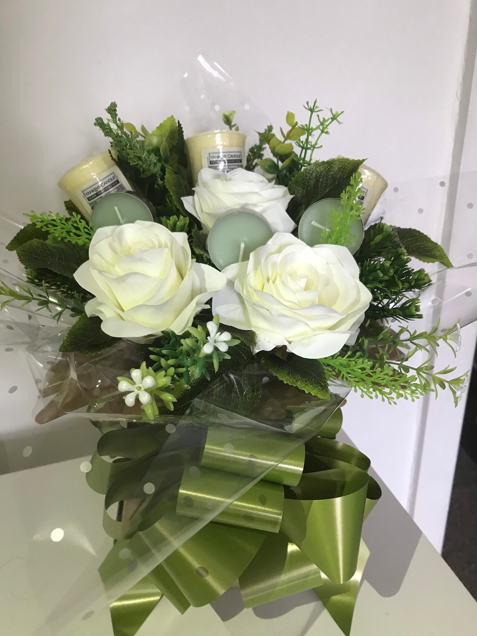 Handmade Yankee Candle Flower Bouquet Cream Roses Gift Etsy