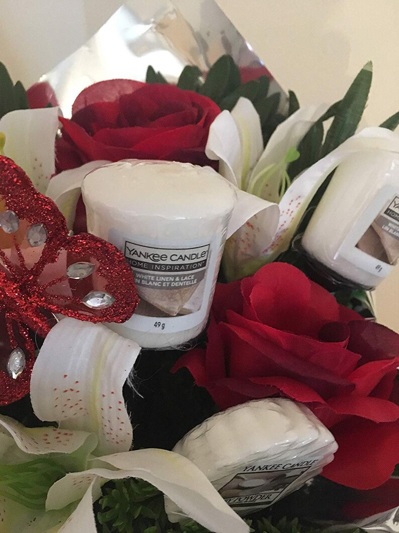 Handmade Yankee Candle Flower Bouquet Red Roses and White Etsy