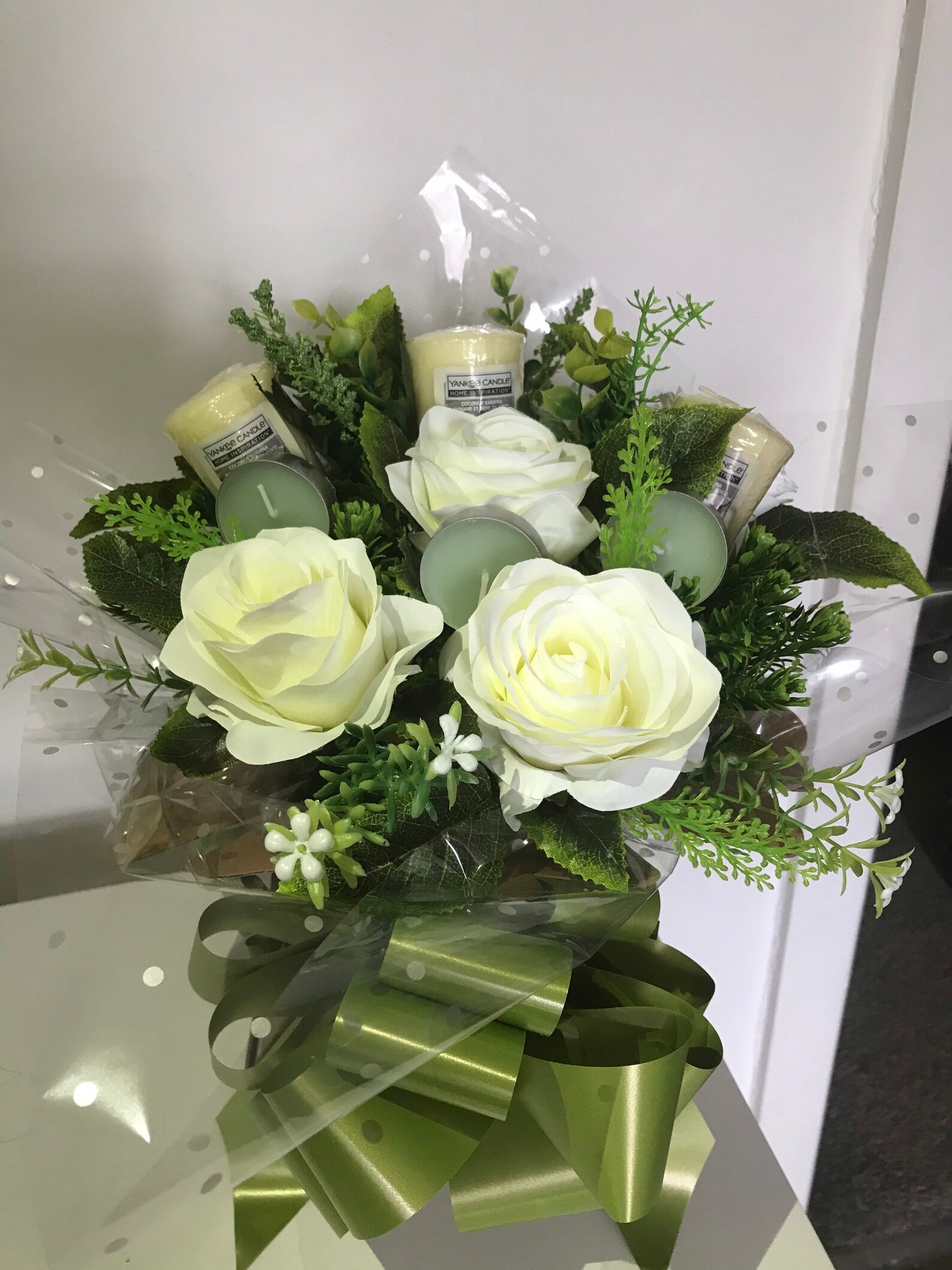 Handmade Yankee Candle Flower Bouquet Cream Roses Gift Etsy