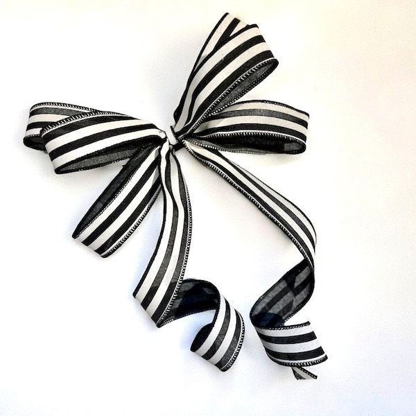 Black Bow for Wreath Bow Lantern Bow Decor Farmhouse Bow for Mailbox Topper Bow Decoration Tree Topper Bow Spring Summer Black White Striped