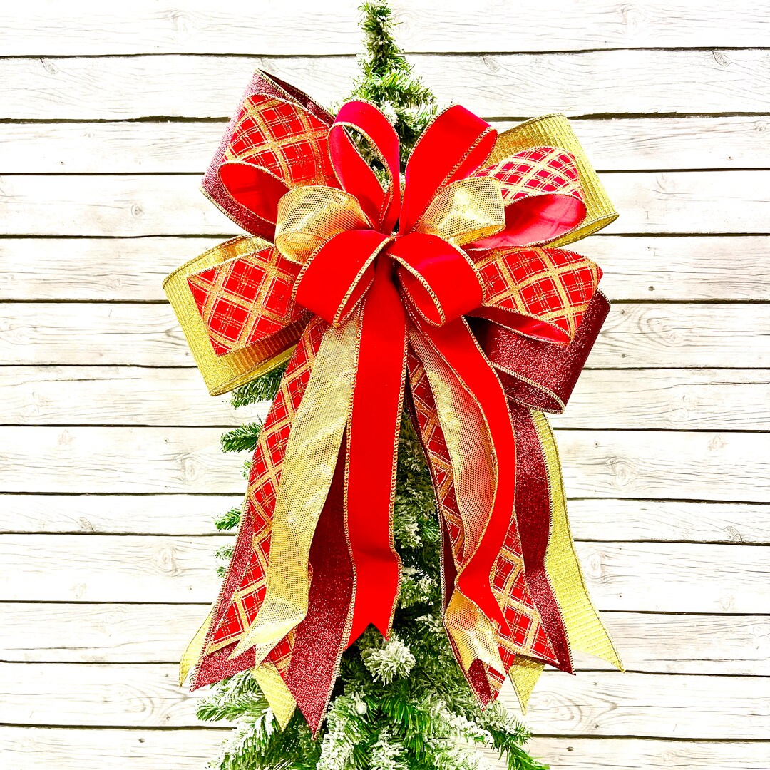 Red and Gold Christmas Tree Topper Bow, Red and Gold Christmas Décor
