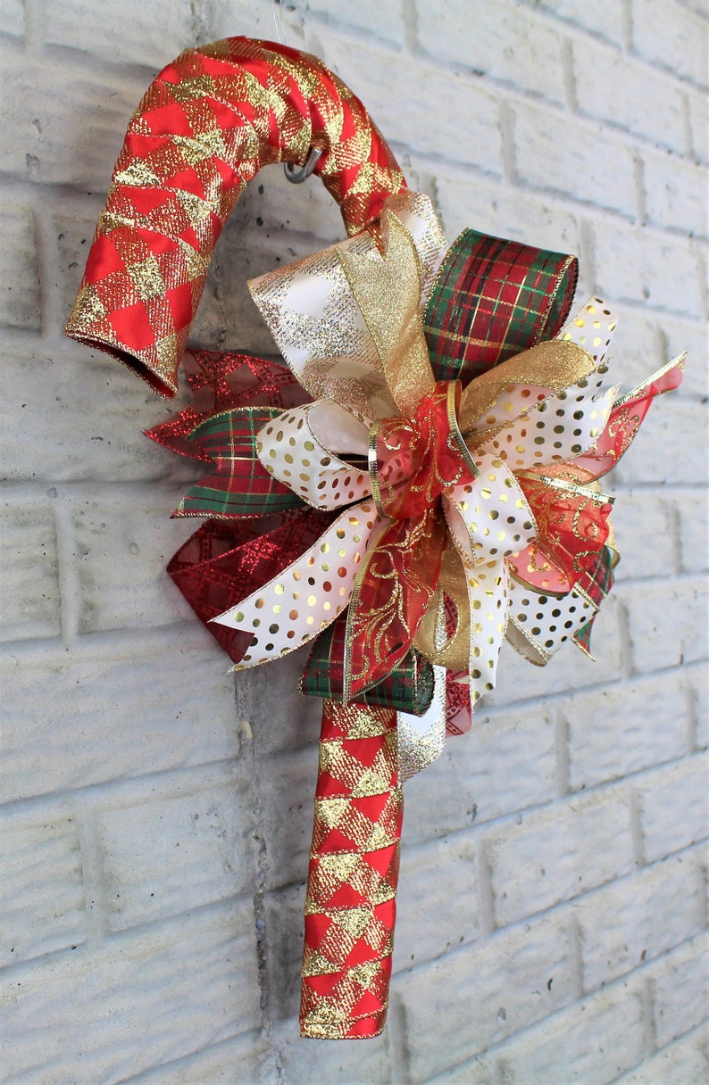 Red and Gold Christmas Candy Cane Wreath Candy Cane Door Hanger Candy Cane Christmas Decor Christmas Decor Candy Cane Christmas Wreath
