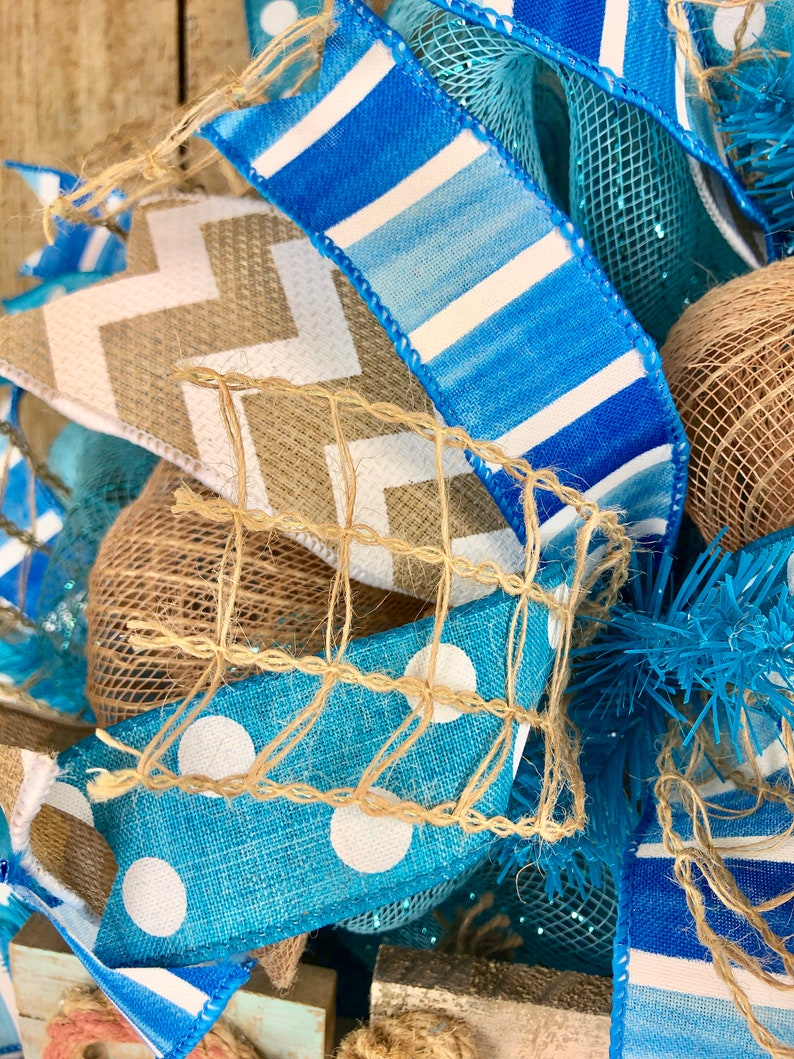 Nautical Wreath Deco Mesh Beach Wreath Beach Wreath for Front Door Beach Welcome Wreath Tropical Wreath Summer Beach Wreath Lake House