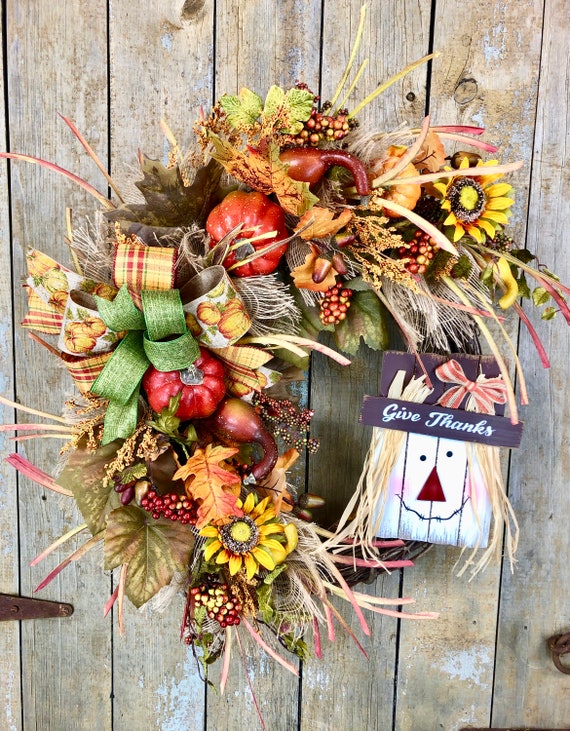 Scarecrow Wreath Fall Farmhouse Wreath Fall Burlap Wreath | Etsy