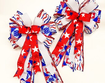 Patriotic Bows for Wreath, Bow Bundle, July 4th, Memorial Day, Bows for Lantern, Free Shipping, Summer Bow, Lantern Topper, Tree Topper