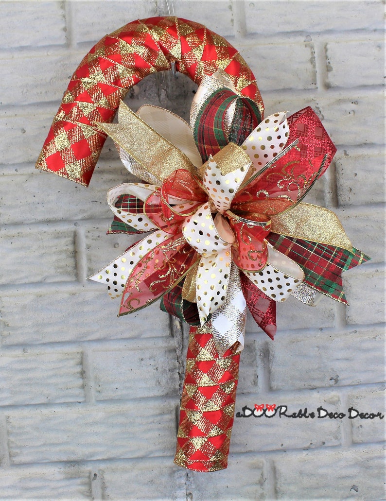 Red and Gold Christmas Candy Cane Wreath Candy Cane Door Hanger Candy Cane Christmas Decor Christmas Decor Candy Cane Christmas Wreath