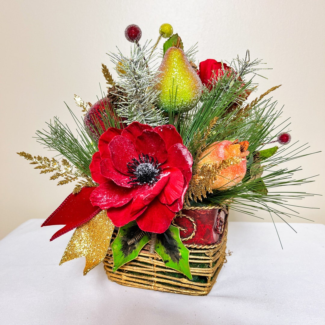 red-and-gold-christmas-table-arrangement-with-fruit-etsy
