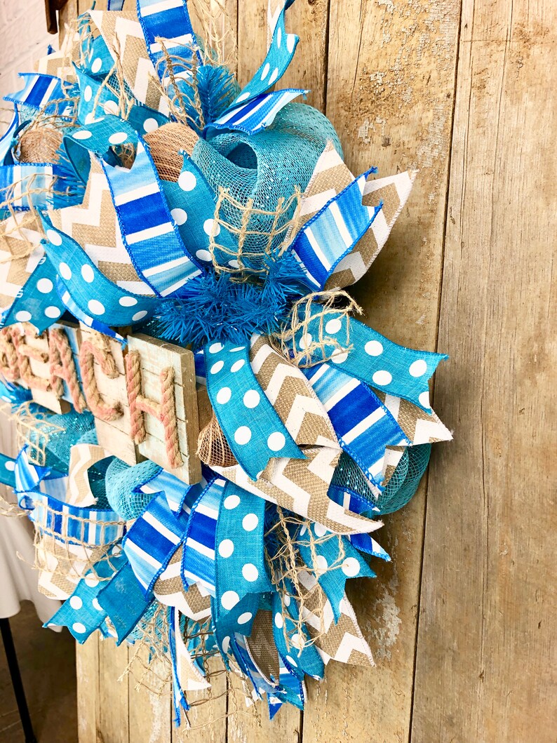 Nautical Wreath Deco Mesh Beach Wreath Beach Wreath for Front Door Beach Welcome Wreath Tropical Wreath Summer Beach Wreath Lake House