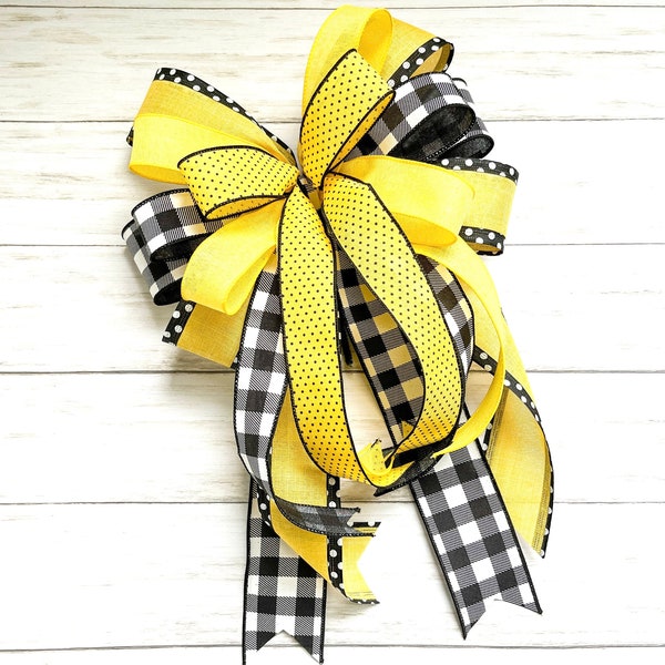 Yellow Spring Summer Wreath Bow for Lantern Bow Decor Rustic Farmhouse Bow Topper Bow Decoration Tree Topper Bow Yellow Decor for Home