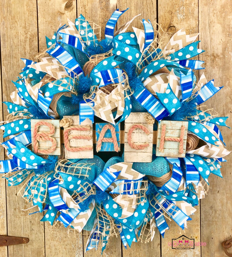 Nautical Wreath Deco Mesh Beach Wreath Beach Wreath for Front Door Beach Welcome Wreath Tropical Wreath Summer Beach Wreath Lake House