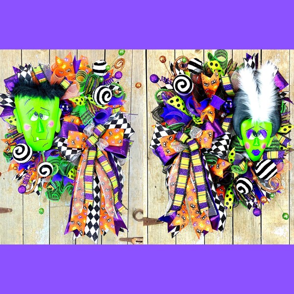 Double Door Halloween Wreaths, Halloween Wreath for Front Door, Monster Wreath, Halloween Door Decor, Cute Halloween, Halloween Door