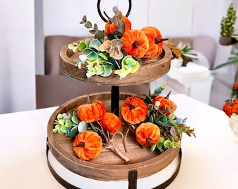 Fall Greenery for Tiered Tray Decor Greenery Farmhouse Fall Tiered Tray Decor Fall Pumpkin Decoration for Kitchen Greenery Fall Dough Bowl