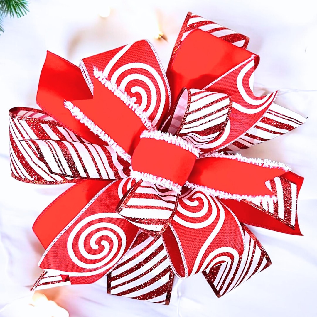 Red and White Christmas Bow Red Christmas Bow for Wreath Candy Cane ...