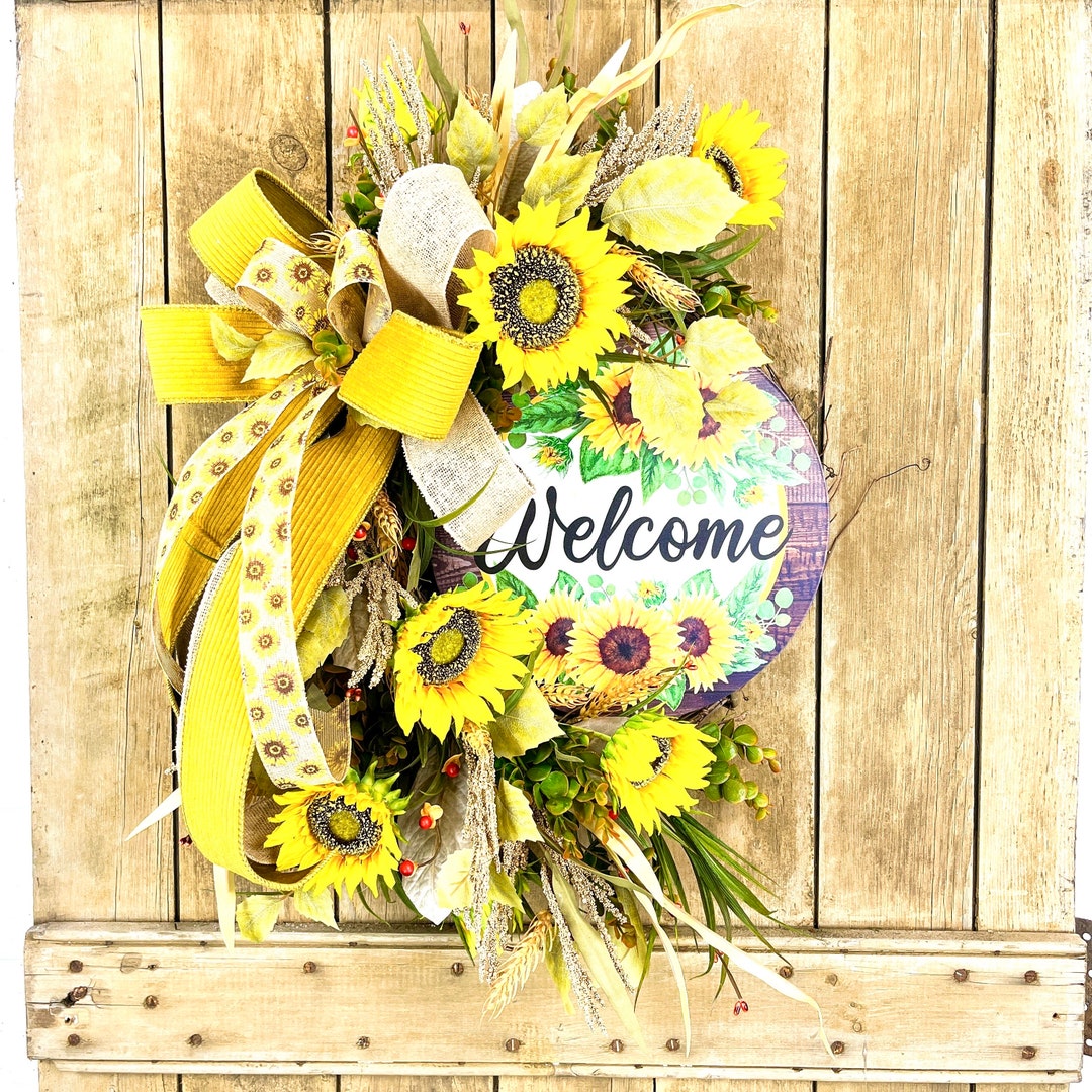 Sunflower Wreath for Front Door With Sunflowers Welcome Wreath ...