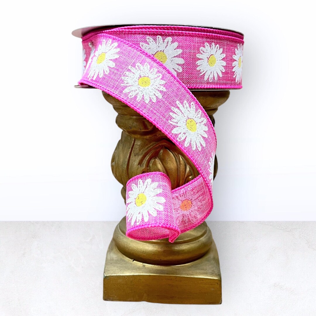 Pink Wired Ribbon Pink Daisy Ribbon With Flower Decoration Pink Ribbon ...