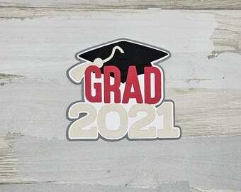 Grad 2021 graduation paper pieced die cut title for scrapbooking, card making, and keepsake items