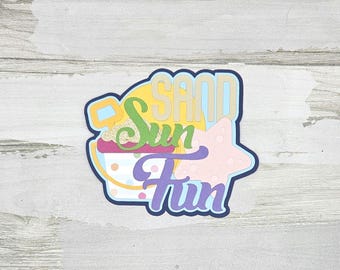 Sand sun fun paper pieced die cut title for scrapbooking and keepsake items