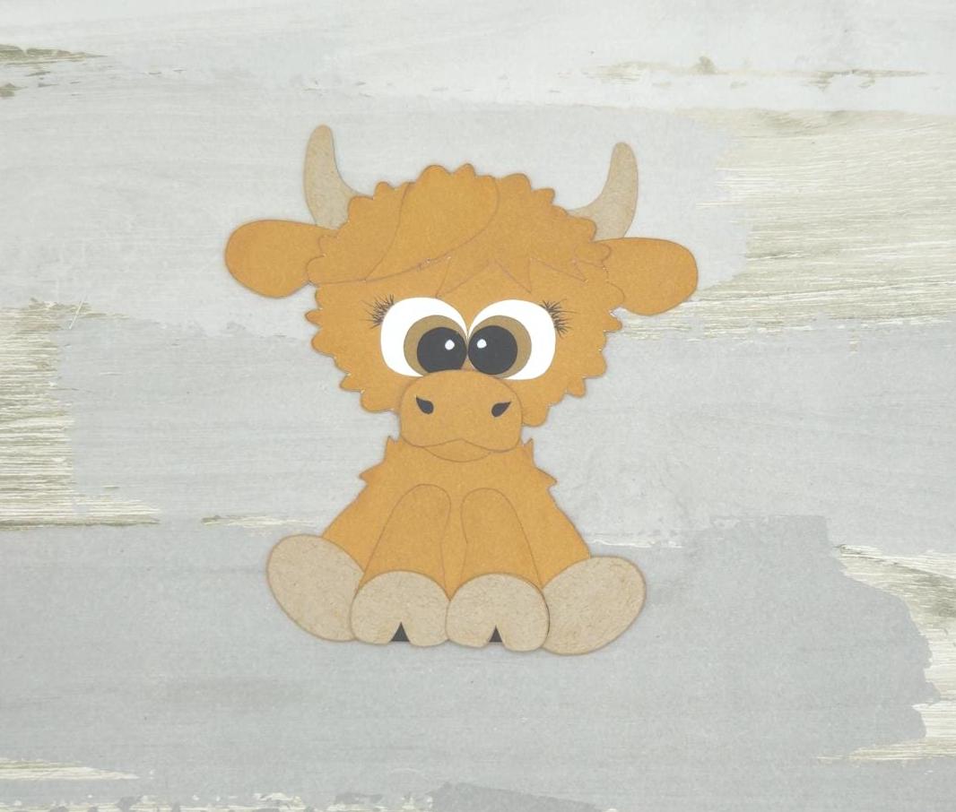 Highland cow farm paper pieced die cut title for scrapbooking, cards, and keepsake items