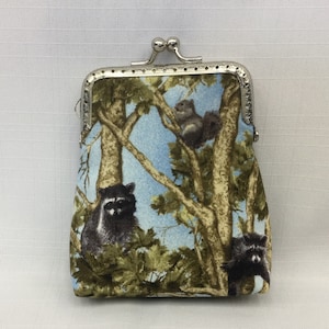 Raccoon & Écureuil Design Change Purse / Fabric Coin Pouch / Mini Cosmetics Bag / Organisateur de bourse / Cadre en argent avec fermoir à balle