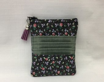 Pink /& Brown Floral Change PurseCredit Card HolderSmall WalletCoin PouchCash and Credit Card ToteFabric Wallet Mini Purse