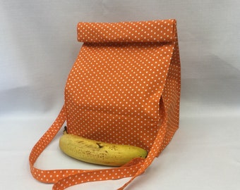 Grand sac à lunch avec bandoulière amovible / sac cadeau mandarine et blanc / sac de pique-en tissu / sac de rangement