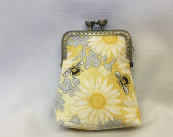 Hungry Bees Change Purse/Mini  Cosmetics Bag/Lipstick Pouch/Purse Organizer/Credit Card Case/Purse Frame with Flower Clasp