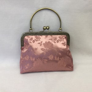 Satin Brokat Abendtasche/Dressy Rose Rosa Handtasche/Antike Stil Handtasche/Stoffbeutel/Antike Gold Rahmen mit Ball Verschluss