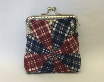 Ocean Ripple Pattern Canvas Change Coin Purse Retro Change Cash Bag With Zip