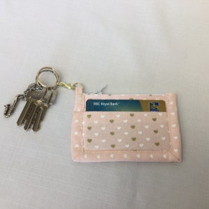 Tiny Hearts Sleutelhanger / Mini Change Portemonnee / Metallic Hearts Credit Card Holder / Pill Pouch / Fabric Coin, Credit Card en Key Ring Combo
