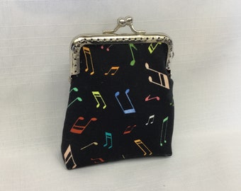 Musical Notes Change Purse/Coin Pouch/Purse Organizer/Key Pouch/Mini Makeup Bag/Metal Frame with Ball Clasp Purse