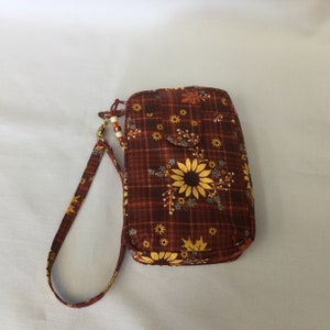 Cartera combinada con diseño de girasoles/cartera multiusos con trece bolsillos/monedero pequeño amarillo y naranja/monedero de tela/monedero de muñeca