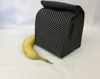 Polka Dot Cotton Lunch Bag - Black & White Picnic Snack Bag