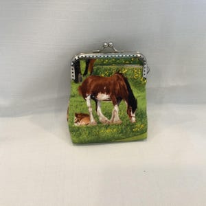 Horse Fabric Coin Purse, Metal Frame Ball Clasp