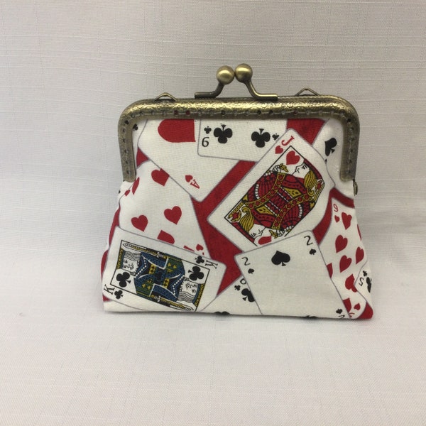 Playing Cards Change Purse/Poker Coin Pouch/Mini Cosmetics Bag/Purse Organizer/White, Black, Red and Gold Makeup Pouch