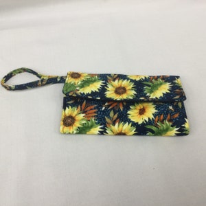 Cartera de girasoles/Cartera con varios compartimentos/Cartera de muñeca/Cartera de tela/Cartera acolchada