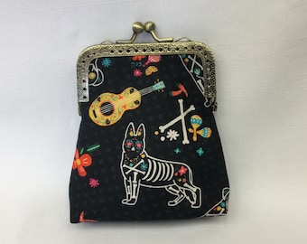 DOGGIE BONES Change Purse/Dog Skeleton Coin Pouch/Mariachi Purse Organizer/Mini Makeup Bag