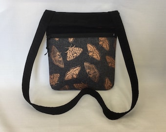 Bronzed Butterflies Design Shoulder Bag/Lightweight Cross Body Bag/Fabric Purse/Hip Bag/Messenger Bag/Walking Bag