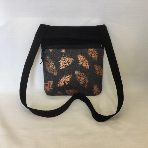 Bronzed Butterflies Design Shoulder Bag/Lightweight Cross Body Bag/Fabric Purse/Hip Bag/Messenger Bag/Walking Bag