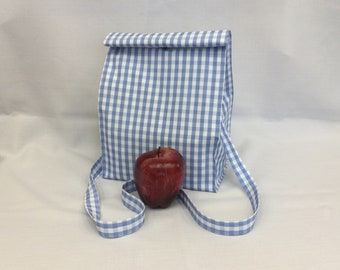 Large Lunch Bag with Removable Shoulder Strap/Blue & White Gift Bag/Fabric Picnic Bag/Storage Bag